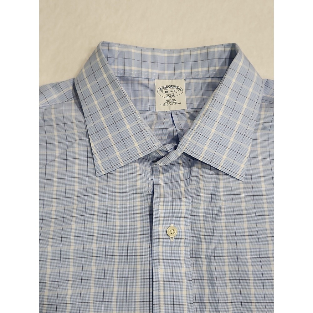 Brooks Brothers Shirt Mens 18-4/5 346 Slim Fit Blue Plaid Long Sleeve Button Up - Picture 3 of 9